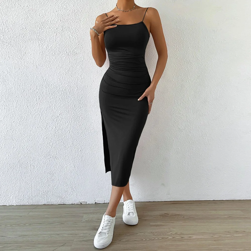 

Women's clothing 2024 spring new camisole skirt sexy backless temperament slit sexy buttocks wrapped dress women's black dress
