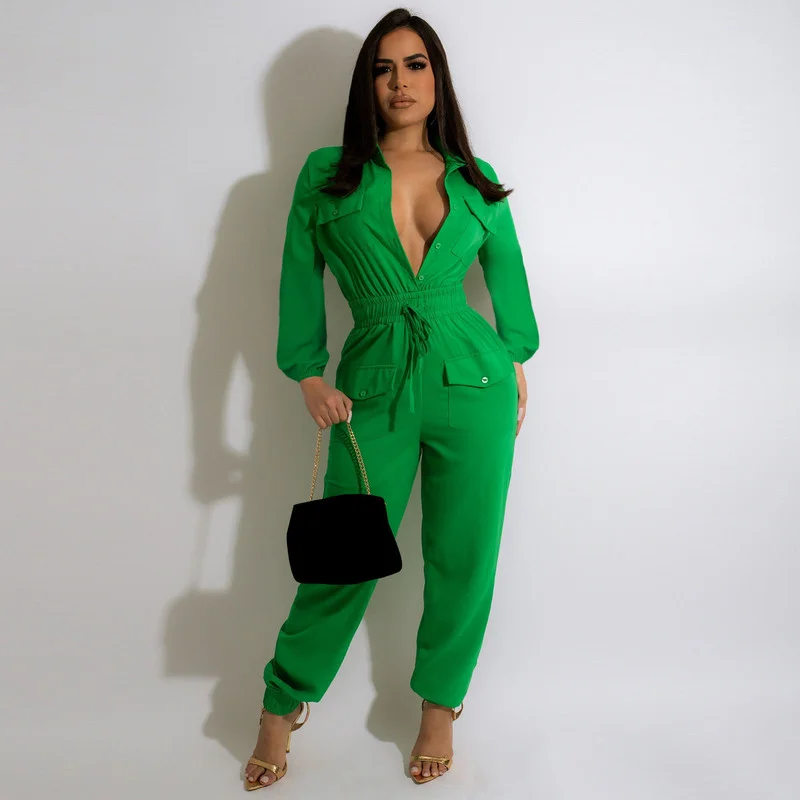 KEXU Solid Autumn Women Jumpsuit Fashion Button V Neck Long Sleeve Cargo Pants Slim Overalls Casual Rompers Streetwear
KEXU Solid Autumn Women Jumpsuit Fashion Button V Neck Long Sleeve Cargo Pants Slim Overalls Casual Rompers Streetwear