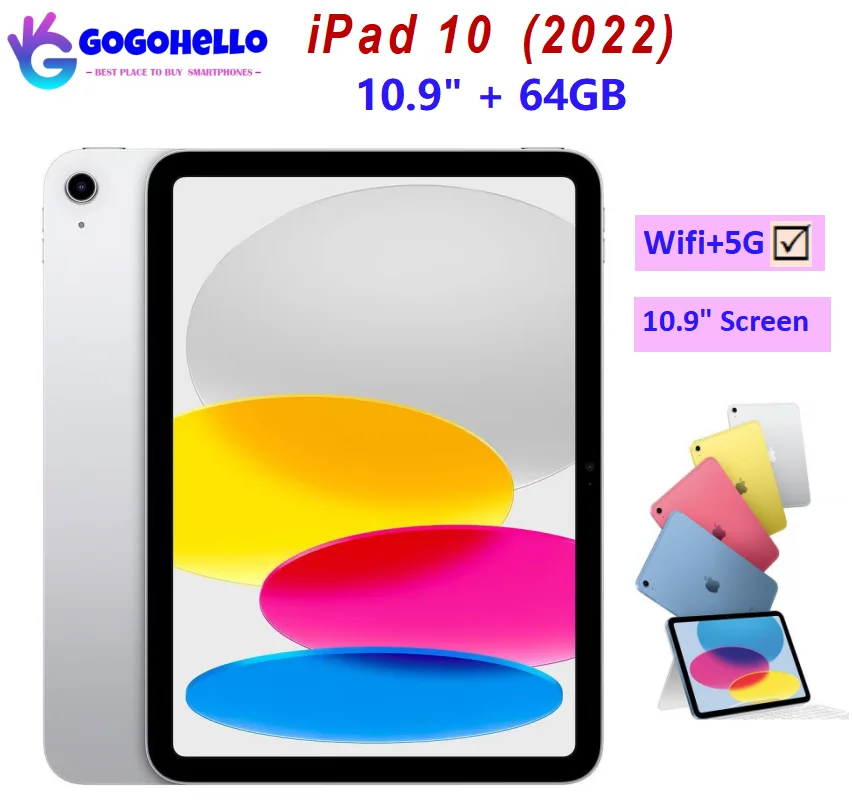 

Original Apple iPad 10 (2022) 10th Gen 10.9Inch 64GB WiFi + Cellular 5G Face ID 12MP Unlocked Used Tablet 95% Like New