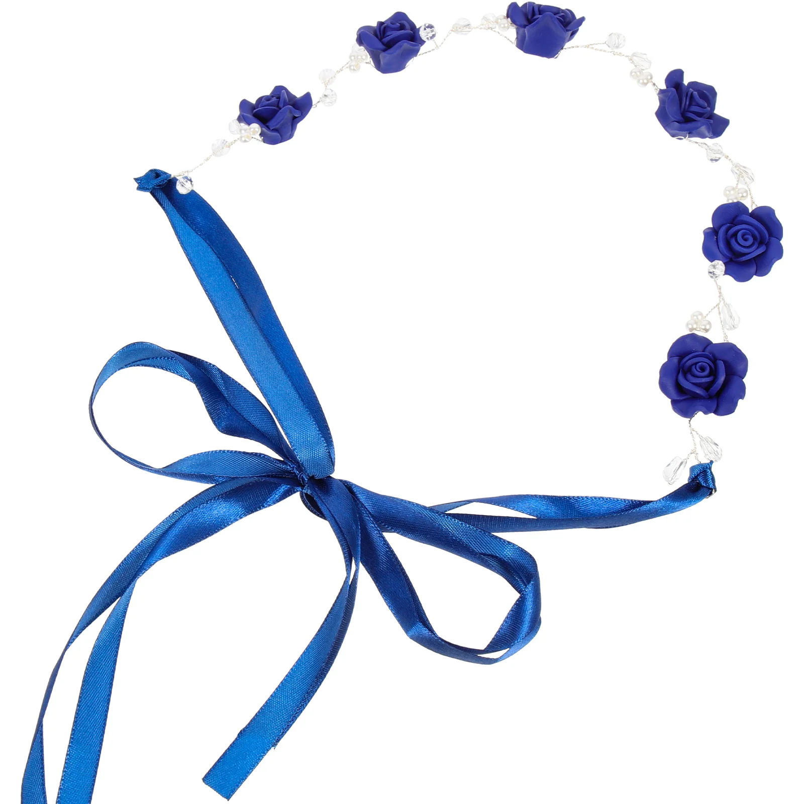 

Blue Rhinestone Headband Wedding Headpiece Hair Ties for Brides Bridal Pearls Headdress