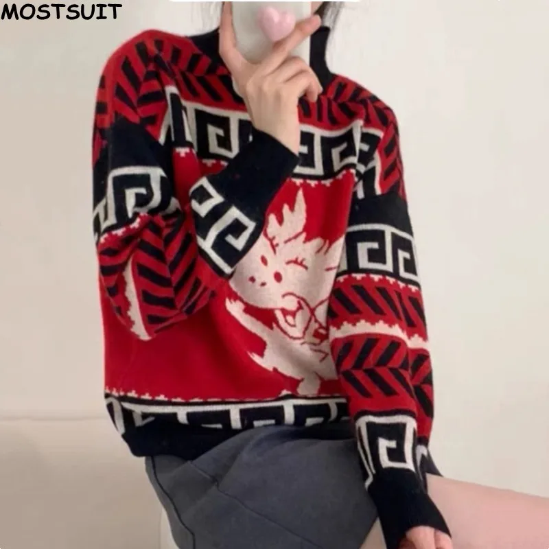 Jacquard Loose Sweater For Women Vintage Fashion Turtleneck Ladies Pullover Tops 2024 Autumn Long Sleeve Stylish Chic Jumpers
Jacquard Loose Sweater For Women Vintage Fashion Turtleneck Ladies Pullover Tops 2024 Autumn Long Sleeve Stylish Chic Jumpers