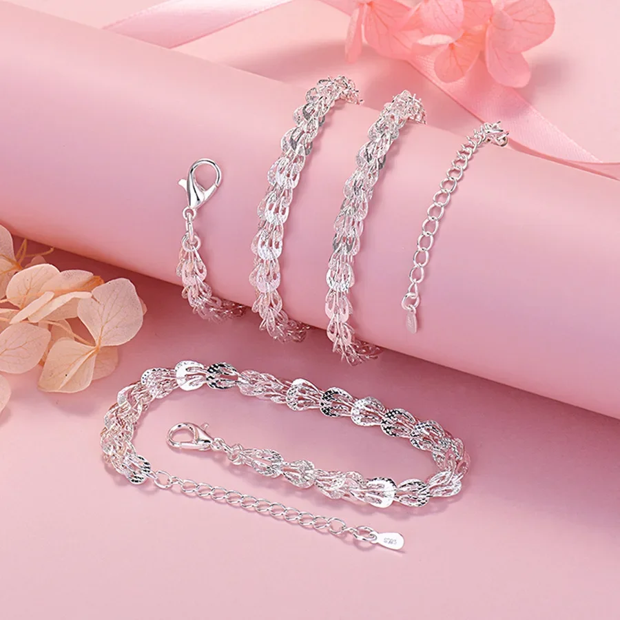 High Quality 925 Sterling Silver Lathes Carved Pattern Chain Bracelets Neckalces Jewelry Set for Women Fashion Party Wedding
High Quality 925 Sterling Silver Lathes Carved Pattern Chain Bracelets Neckalces Jewelry Set for Women Fashion Party Wedding