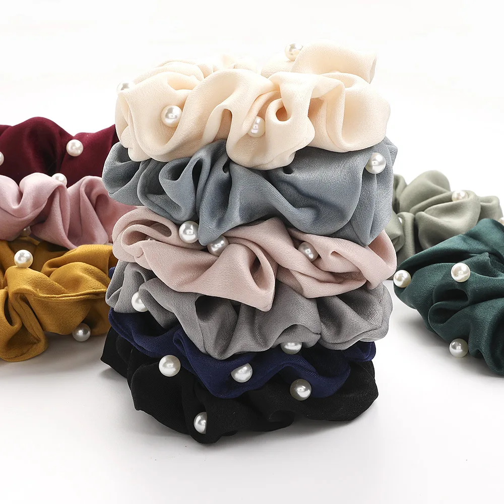 

Simple New Pearls Scrunchies Rubber Bands Hair Ties Gum Elastics Ponytail Holders for Women Girls Hair Accessories Wholesale