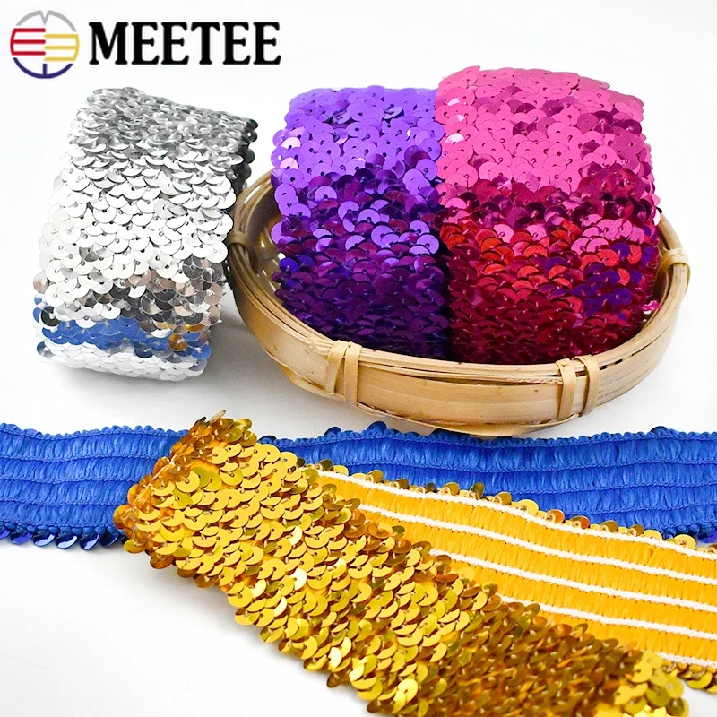 

2/5/10Meters 45mm Sequined Lace Trim Stretch Elastic Band Glitter Fringe Ribbon DIY Dress Clothes Decoration Sewing Accessories