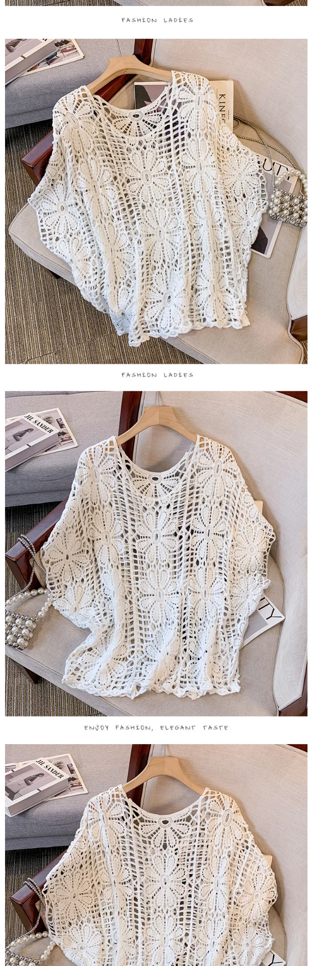Daisy Crochet Lace Top Batwing Sleeve Hollow-out Floral Openwork Knit Blouse Women Beach Cover-up Spring Summer 2026 Boho 5 Se3bf1d3a33124786971f41f1f2a0da0b4