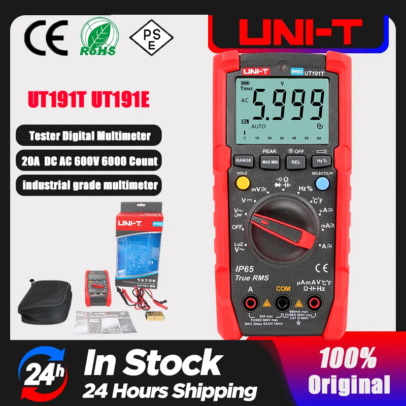UNI-T Tester Digital Multimeter Profesional UT191T UT191E True RMS Auto Range DMM 20A Ammeter 600V Count 6000 DC AC Capacitor
UNI-T Tester Digital Multimeter Profesional UT191T UT191E True RMS Auto Range DMM 20A Ammeter 600V Count 6000 DC AC Capacitor