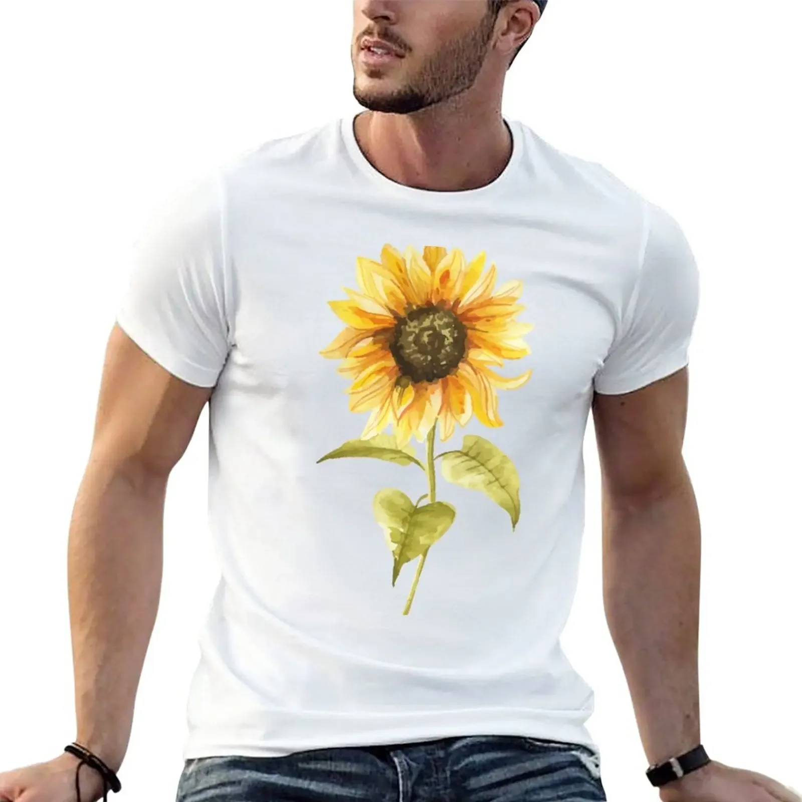 

Watercolor Sunflower hand painted T-Shirt new edition cute clothes cute tops slim fit t shirts for men