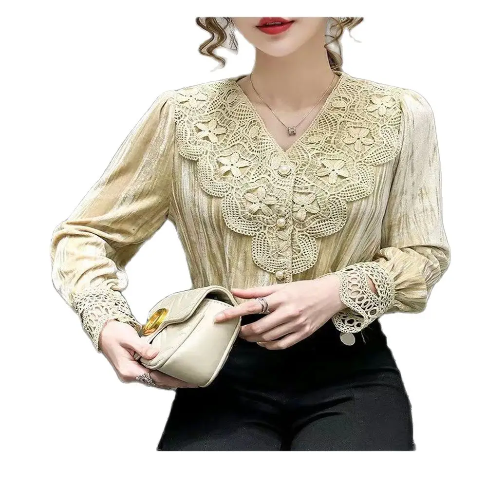 V-Neck Flannel Lace Shirt Puff Sleeve Solid Blouse Tops OL Spring Autumn Clothing Korean Fashion 4XL
V-Neck Flannel Lace Shirt Puff Sleeve Solid Blouse Tops OL Spring Autumn Clothing Korean Fashion 4XL