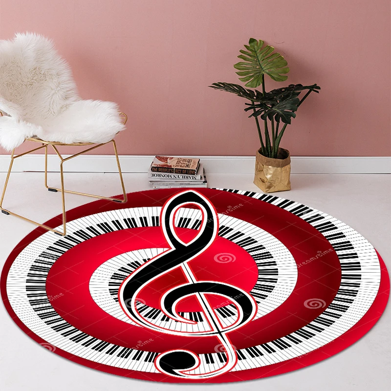 

New Colorful Music Symbol Carpet Piano Keys Black White Round Rugs Non-slip Area Rug for Living Room Bedroom Foot Pad Decoration