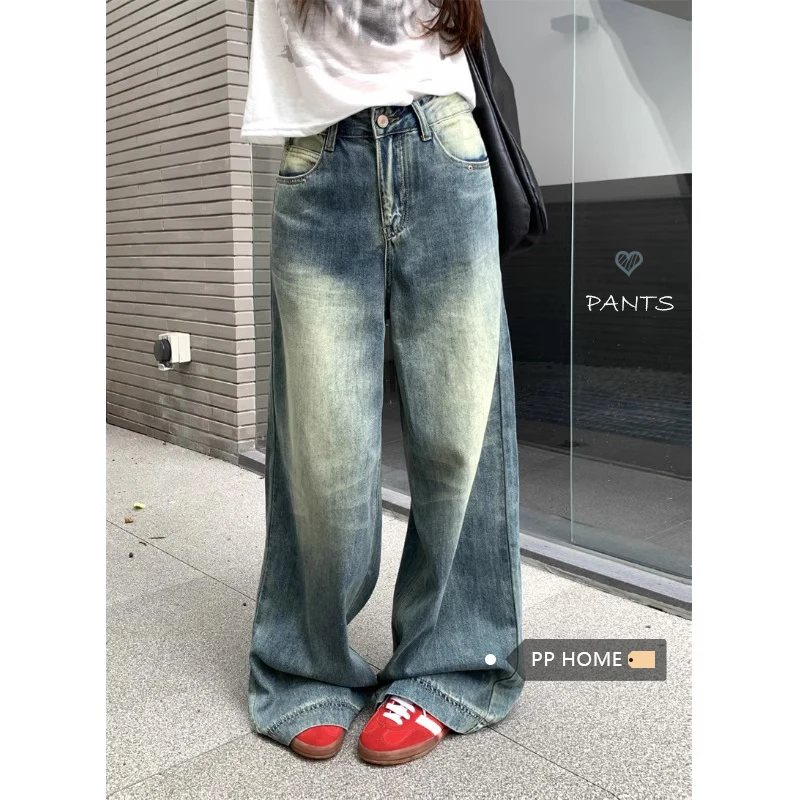

Women Blue Jeans Baggy Harajuku Aesthetic Streetwear Straight Denim Trousers Y2k Wide Cowboy Pants Vintage 2000s Trashy Clothes