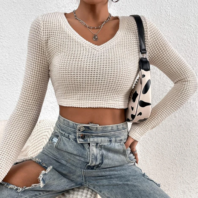 2022 Spring Autumn Knitted Crop Tops Sexy V-neck Long Sleeve T-shirts Ladies Hollow Out Short Tees Solid Color Slim Blusas Mujer
2022 Spring Autumn Knitted Crop Tops Sexy V-neck Long Sleeve T-shirts Ladies Hollow Out Short Tees Solid Color Slim Blusas Mujer