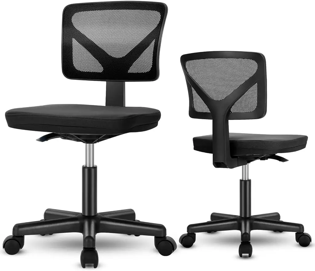 

Home Office Mesh Ergonomic Computer Desk, Armrest Small Mid Back Executive Task Chair with Lumbar Support and Swivel Rolling