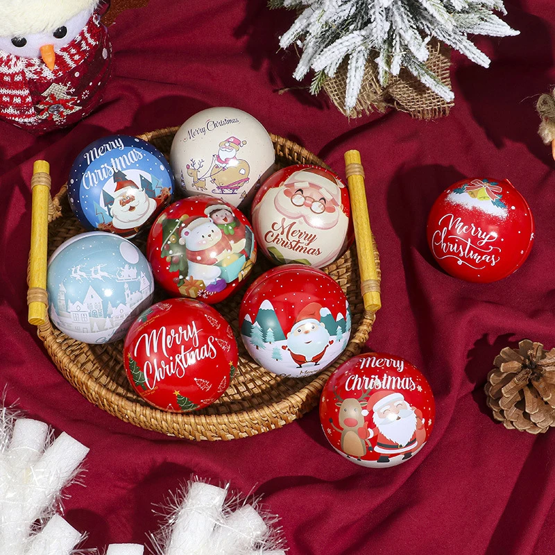 

Christmas Round Ball Box Tinplate Candy Box Christmas Tree Decorations Candy Jar Xmas Tree Hanging Balls Candy Cans Kids Gift