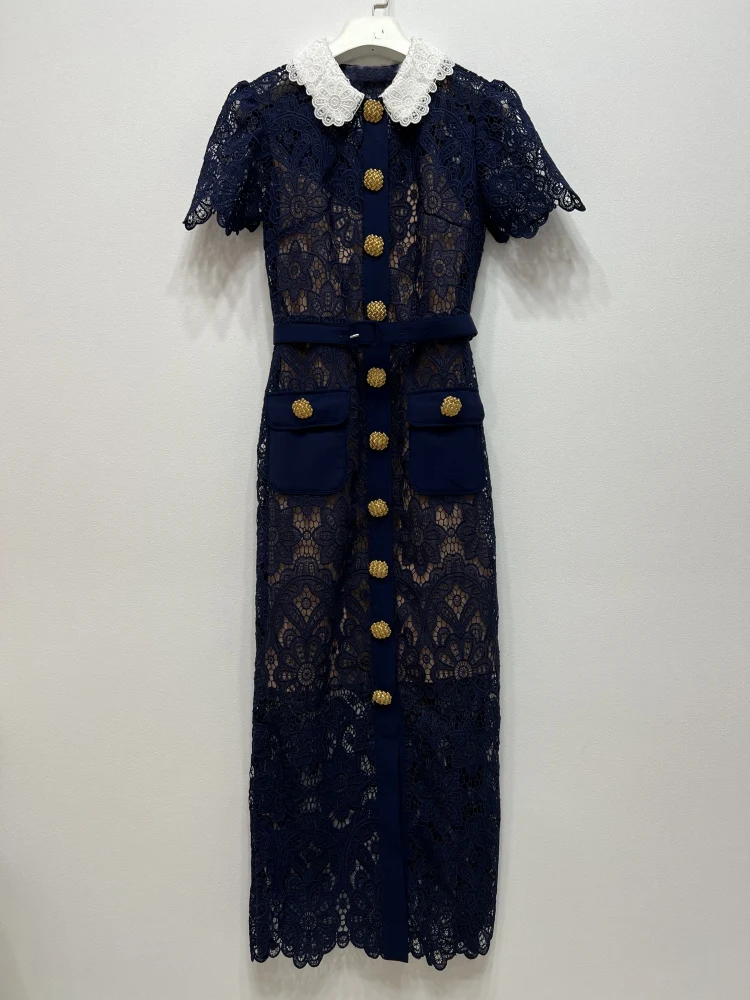 Summer France Style Women's High Quality Peter Pan Collar Elegant Lace Pencil Dress F230
Summer France Style Women's High Quality Peter Pan Collar Elegant Lace Pencil Dress F230