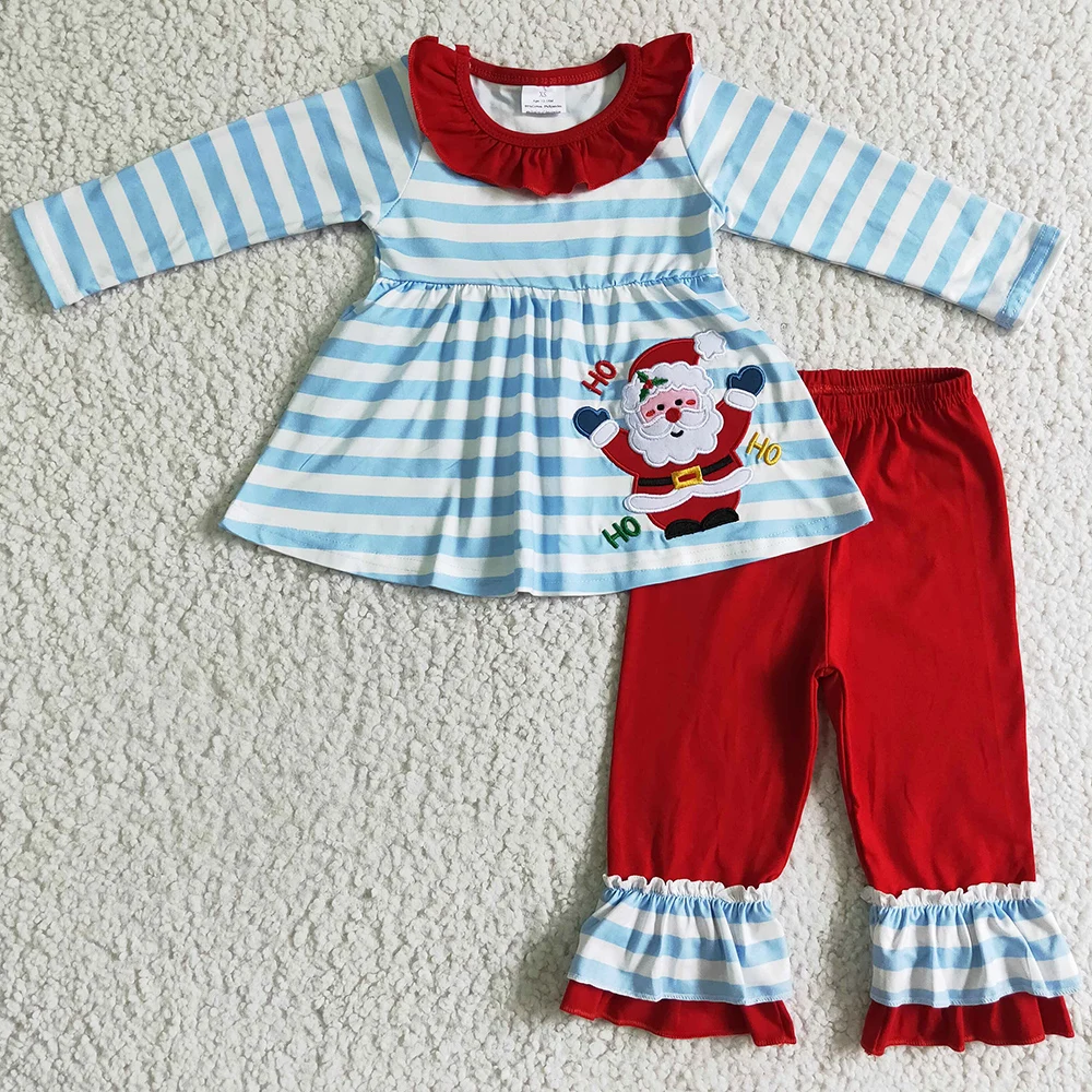 

New Arrival Toddler Girls Clothes Christmas Outfits Santa Claus Embroidery Boutique Kids Sibling Clothing Baby Girl Clothes Set