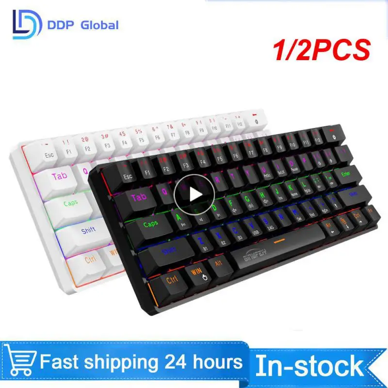 

1/2PCS Fizz K617 RGB USB Mini Mechanical Gaming Wired Keyboard Red Switch 61 Key Gamer for Computer PC Laptop detachable cable