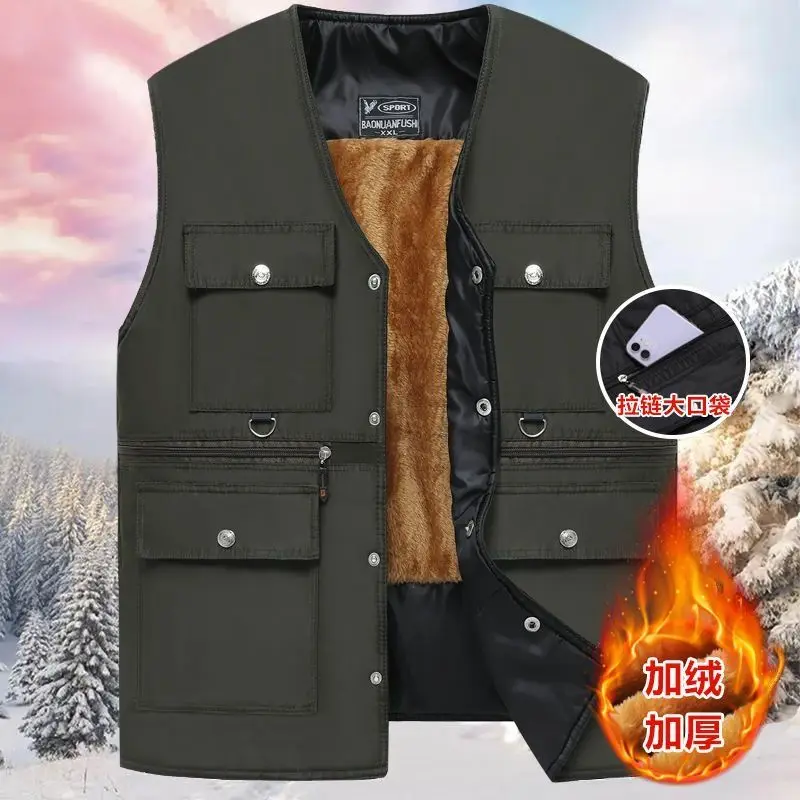 

2023 Autumn and Winter Men's Middle-aged and Old Dads Wear Warm Cotton-padded Clothes, Vests and Waistcoats, New Vests