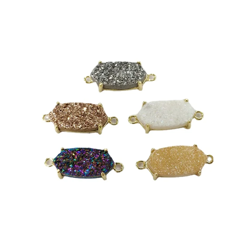 Natural Druzy Connector Titanium Agates Charm Gold ColorPlated Bezel Hexagon Quartz Gem Stone Connector Beads for Jewelry Making
Natural Druzy Connector Titanium Agates Charm Gold ColorPlated Bezel Hexagon Quartz Gem Stone Connector Beads for Jewelry Making