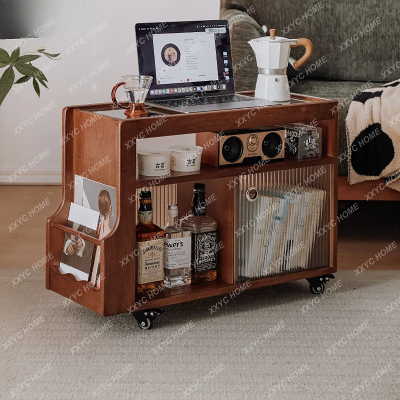 Solid Wood Side Table Modern Minimalist Living Room Portable Storage Cabinet with Wheels
Solid Wood Side Table Modern Minimalist Living Room Portable Storage Cabinet with Wheels