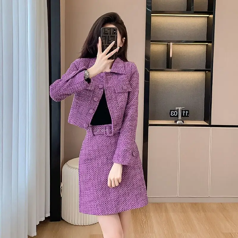 Purple Women's Suit Jacket Skirt Set Autumn and Winter New Office Lady Woven Street Casual Suit Top Short Skirt Two-piece Set
Purple Women's Suit Jacket Skirt Set Autumn and Winter New Office Lady Woven Street Casual Suit Top Short Skirt Two-piece Set