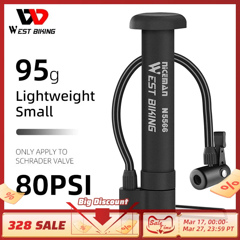 WEST BIKING Mini Portable Bike Pump 80PSI Schrader Valve Bicycle Tire Pump Manual Foot Pedal Floor Air Inflator Bike Accessories
WEST BIKING Mini Portable Bike Pump 80PSI Schrader Valve Bicycle Tire Pump Manual Foot Pedal Floor Air Inflator Bike Accessories