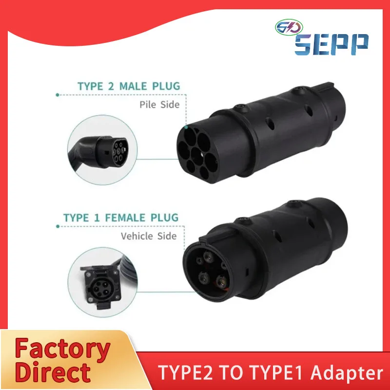 

TYPE 1 to TYPE 2 Plug Adapter 16A 32A Convertor Connector EVSE for Electric Car Accessories SAE J1772 to IEC 62196 EV Charging