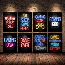 

Eat Sleep Game Repeat Gaming Wall Art Poster Gamer Canvas Painting Poster Prints for Kids Boys Room Decorative Picture Playroom