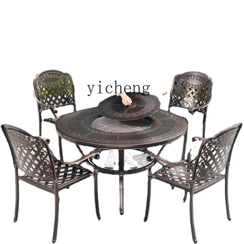 

XL Barbecue Table and Chair Cast Aluminum Charcoal Barbecue Grill Courtyard Table Home Yard Charcoal Grill Stove
