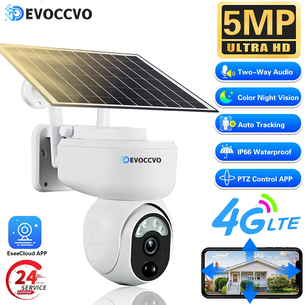 4G Sim Card 5MP Solar Panel Camera PTZ Wireless Surveillance Outdoor Human Detection Audio CCTV Security Built in Battery Camera
4G Sim Card 5MP Solar Panel Camera PTZ Wireless Surveillance Outdoor Human Detection Audio CCTV Security Built in Battery Camera