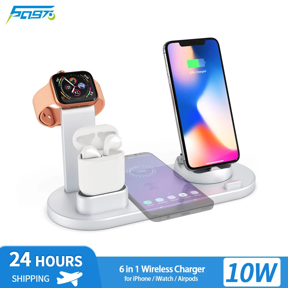 

10W 6 in 1 Wireless Charger Stand Pad For iPhone 13 12 11 X Apple Watch Qi Fast Charging Dock Station for Airpods Pro iWatch 7 6