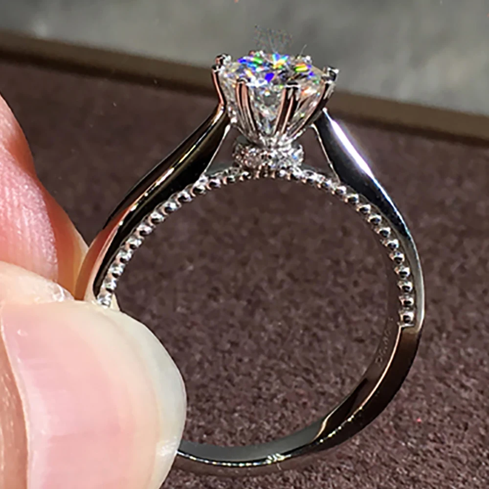 

Женское кольцо из белого золота 14 к Au585, обручальное кольцо с круглым муассанитом и бриллиантом 1, 2, 3, 4, 5 карат, в классическом стиле