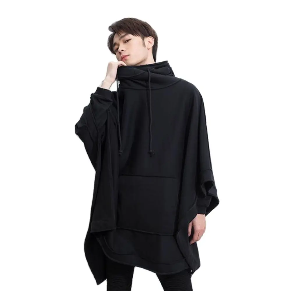 

M-6xl Autumn Winter New Men Loose Bat Cloak Cape Dark Medium Long Fashion Thick Hooded Jacket Hiphop Outerwear Overcoat Hoodies