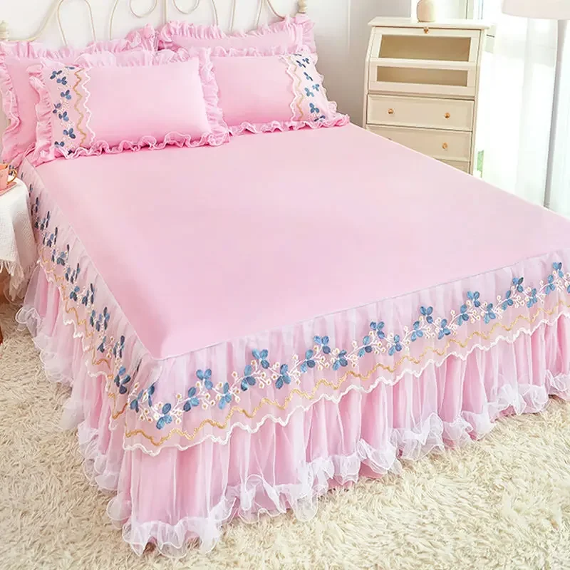

Кружевная постельная юбка с цветочной вышивкой, пышная постельная юбка принцессы, нескользящий чехол на матрас, протектор, постельное белье, домашнее покрывало для кровати