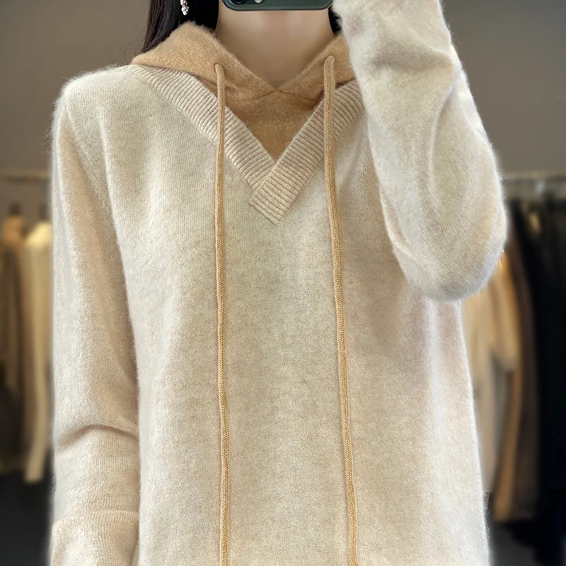 Autumn and Winter 2023 New Women's Merino Wool Hooded Sweater Solid Color Knitted Long Sleeve Pullover Women's 100% Wool Sweater
Autumn and Winter 2023 New Women's Merino Wool Hooded Sweater Solid Color Knitted Long Sleeve Pullover Women's 100% Wool Sweater