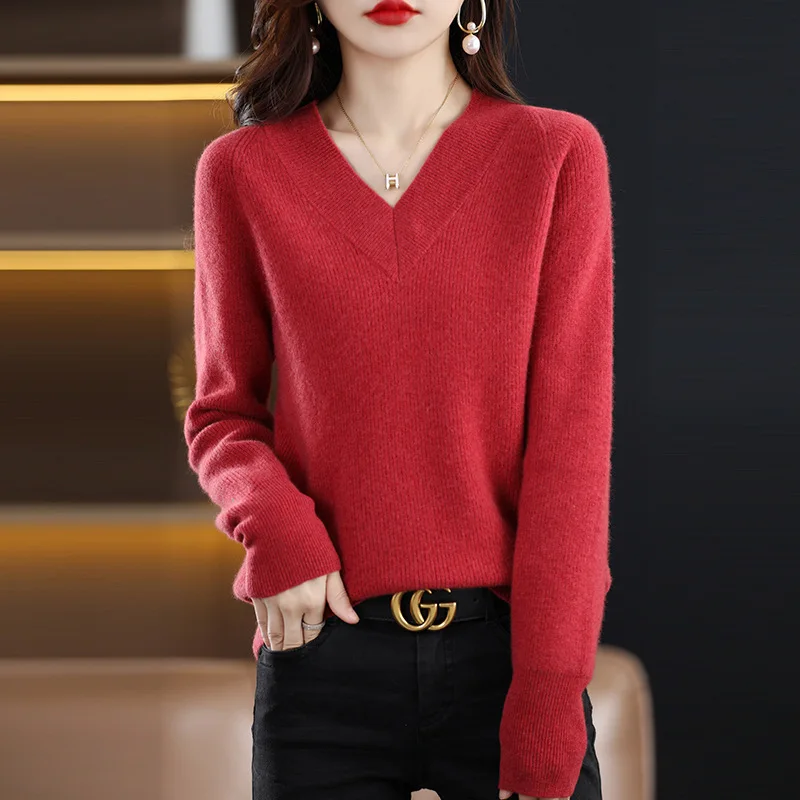 2024 New Korean Style Pure Wool Pullover Sweater Women's Inner Wear Regular V-neck Long Sleeve Bottoming Shirt
2024 New Korean Style Pure Wool Pullover Sweater Women's Inner Wear Regular V-neck Long Sleeve Bottoming Shirt