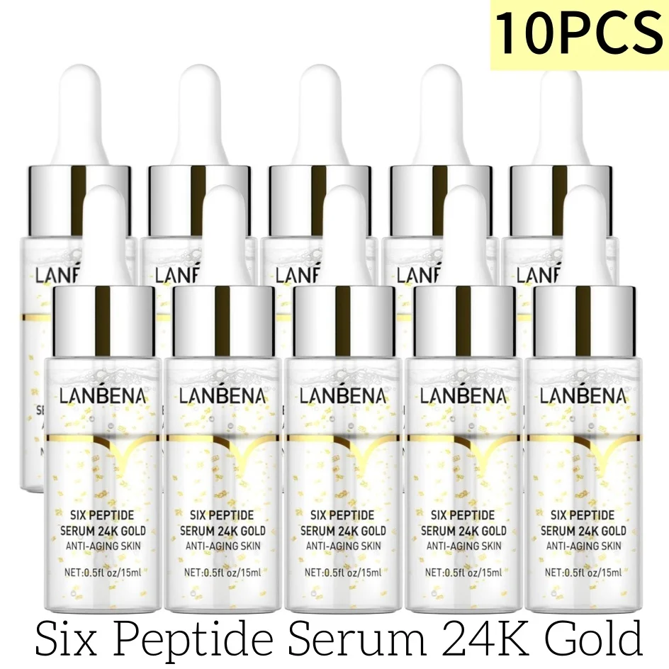 

10PCS LANBENA Six Peptide Serum 24K Gold 15ml Anti-Aging Moisturizing Fade Fine Lines Reduce Wrinkles Firming Skin Facial Care