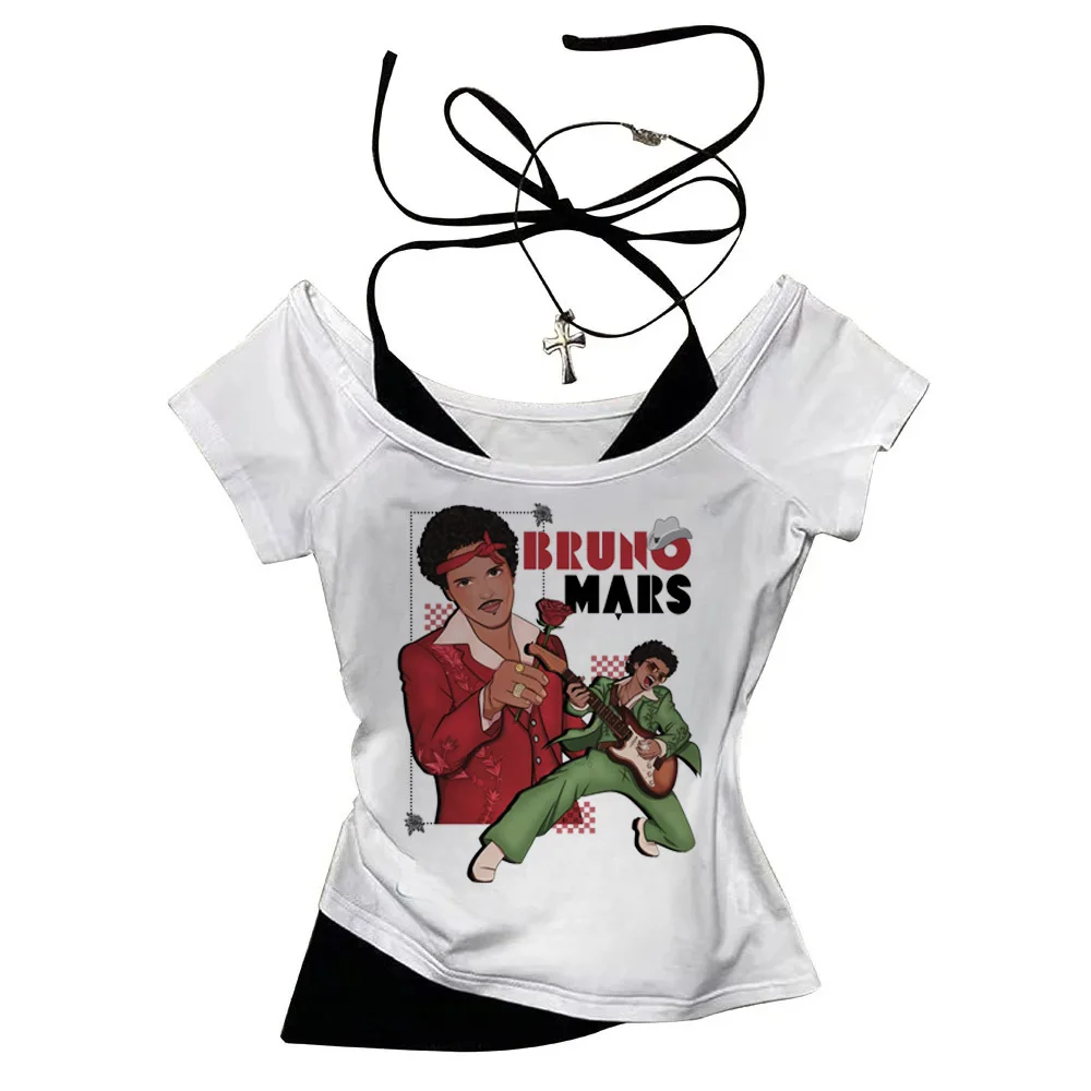 2026 Shirt Bruno Mars The Romantic Tour Women Fake Two-piece O-Neck Short Sleeves Crop Tops T-shirt 15 Se3dda4f762584398bf73d5addde5680dh