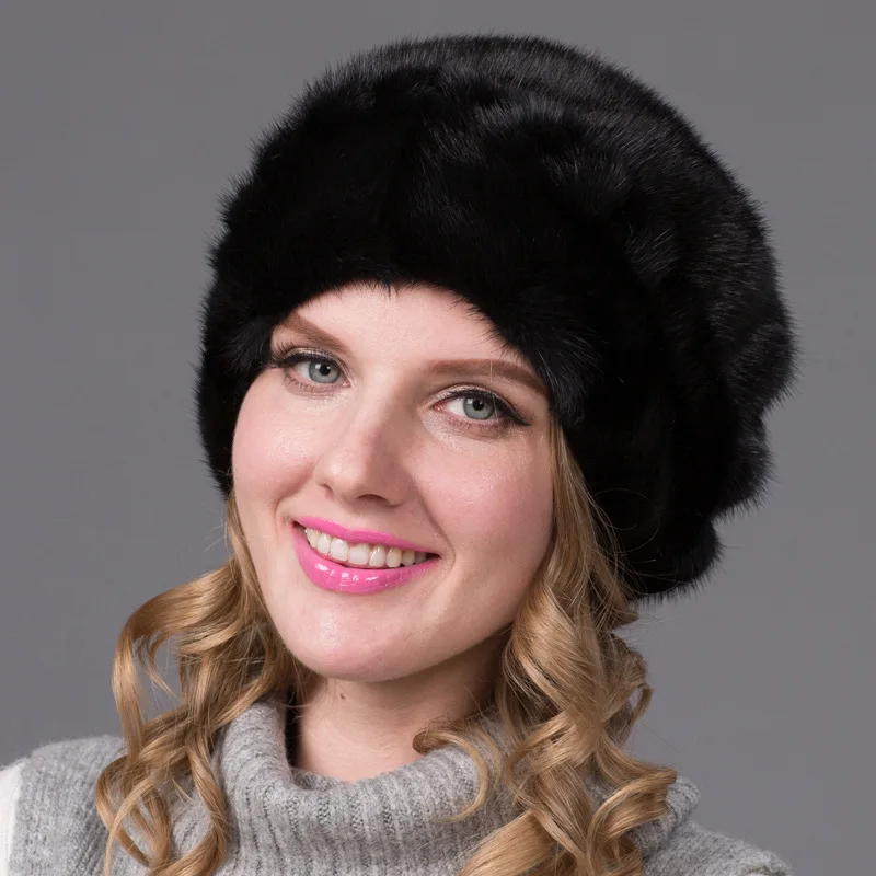 

Mink Fur Grass Hat Mink Fur Beret Women's Octagonal Fur Hat Whole Mink Fur