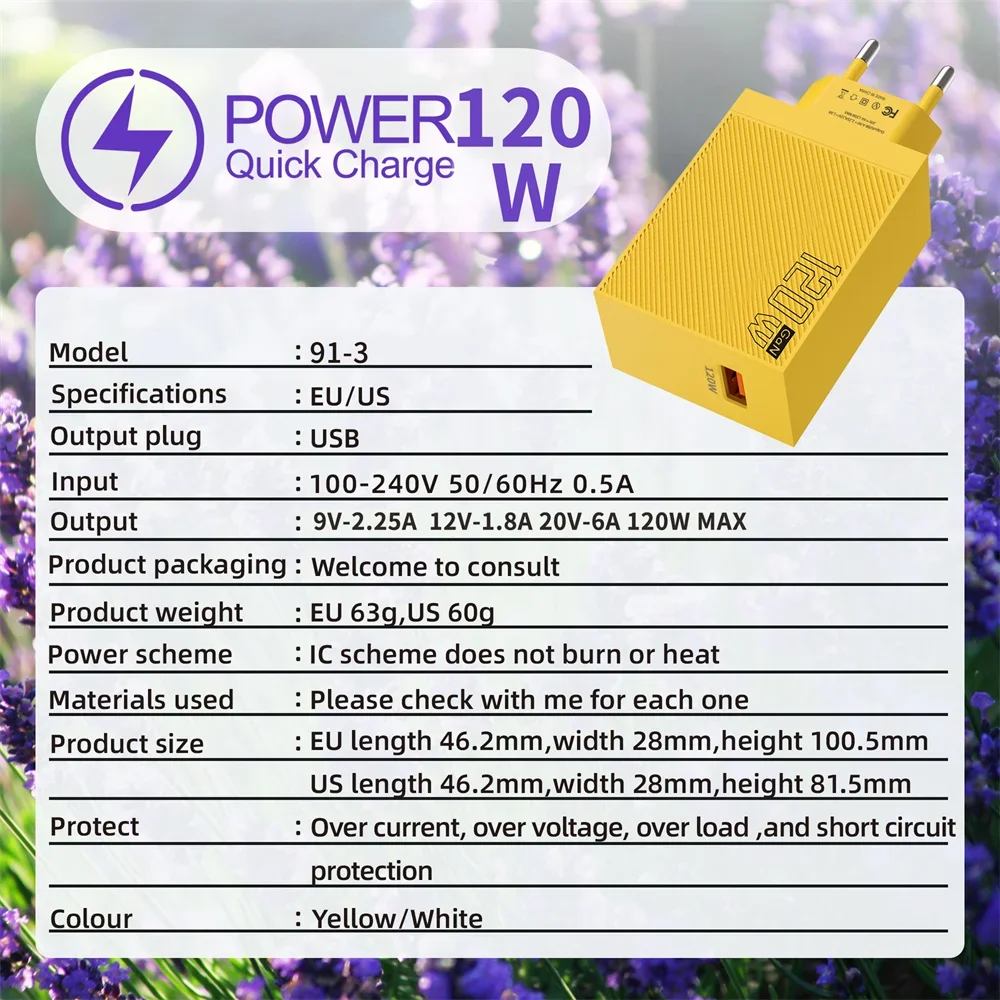 120W USB GaN Charger EU/US Plug QC3.0 Universal Quick Fast Charging Mobile Phone USB Wall Adapter for Oneplus Huawei Xiaomi 15 120W USB GaN Charger EU/US Plug QC3.0 Universal Quick Fast Charging Mobile Phone USB Wall Adapter for Oneplus Huawei Xiaomi 15