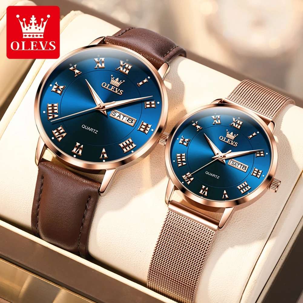 

OLEVS Rome Time Fashion Couple Watches For Men Women Lovers Top Brand Luxury Quartz Watch Waterproof Wristwatch Calendar