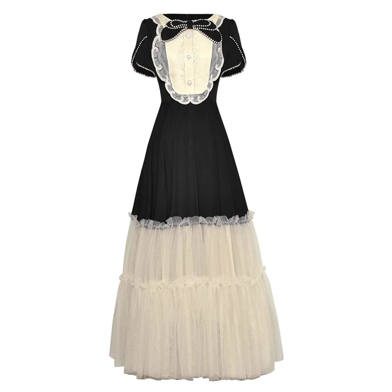 Beaded Lace Round Neck Short Sleeve Front Buttons Embroidery Bib Frilly Mesh Patchwork Ankle Length Ball Gown Dress
Beaded Lace Round Neck Short Sleeve Front Buttons Embroidery Bib Frilly Mesh Patchwork Ankle Length Ball Gown Dress