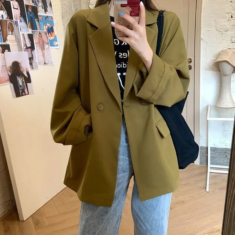 

Women Single Button Solid Colors Korean Mid Length Loose Blazers Drape Breathable Suit 2023 New Spring Autumn Fashion Blazers