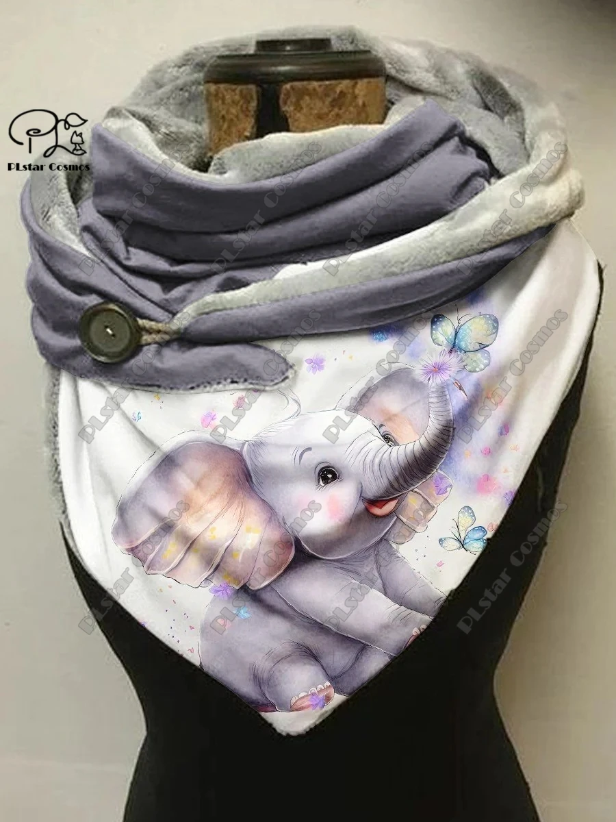 

3D printing new animal series cute elephant and deer pattern women's warm shawl spring and winter small triangle scarf