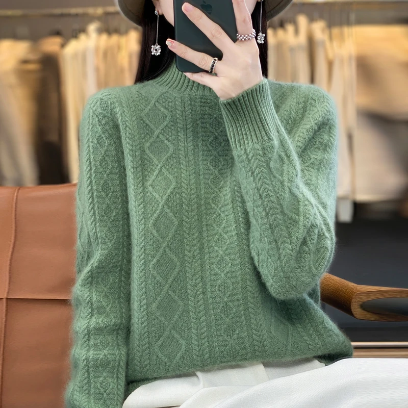 Heavy thick semi-high neck long sleeve 100% pure sweater ladies casual loose short bottoming shirt in autumn and winter
Heavy thick semi-high neck long sleeve 100% pure sweater ladies casual loose short bottoming shirt in autumn and winter