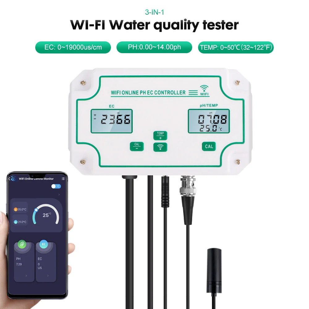 3 in 1 WiFi Water Quality Tester PH/EC/Temperature Meter Water Analyzer Smart Wrieless Online APP Remote Monitoring
3 in 1 WiFi Water Quality Tester PH/EC/Temperature Meter Water Analyzer Smart Wrieless Online APP Remote Monitoring