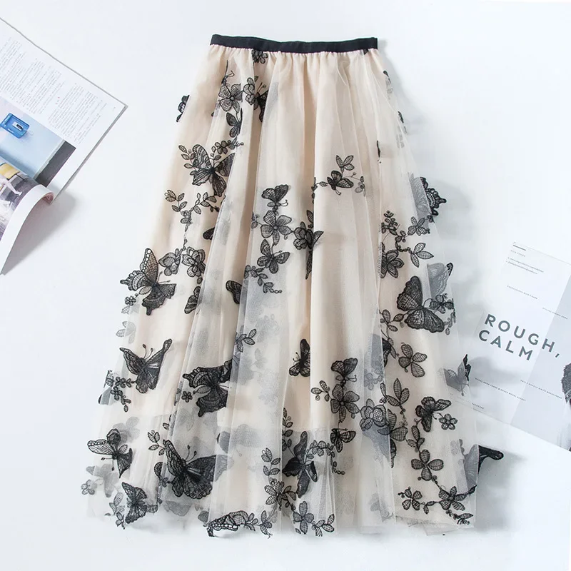 Vintage Butterfly Embroidery Tulle Skirt Women Summer Korean Style Elastic High Waist Pleated Long Skirt Female Faldas Aesthetic
Vintage Butterfly Embroidery Tulle Skirt Women Summer Korean Style Elastic High Waist Pleated Long Skirt Female Faldas Aesthetic