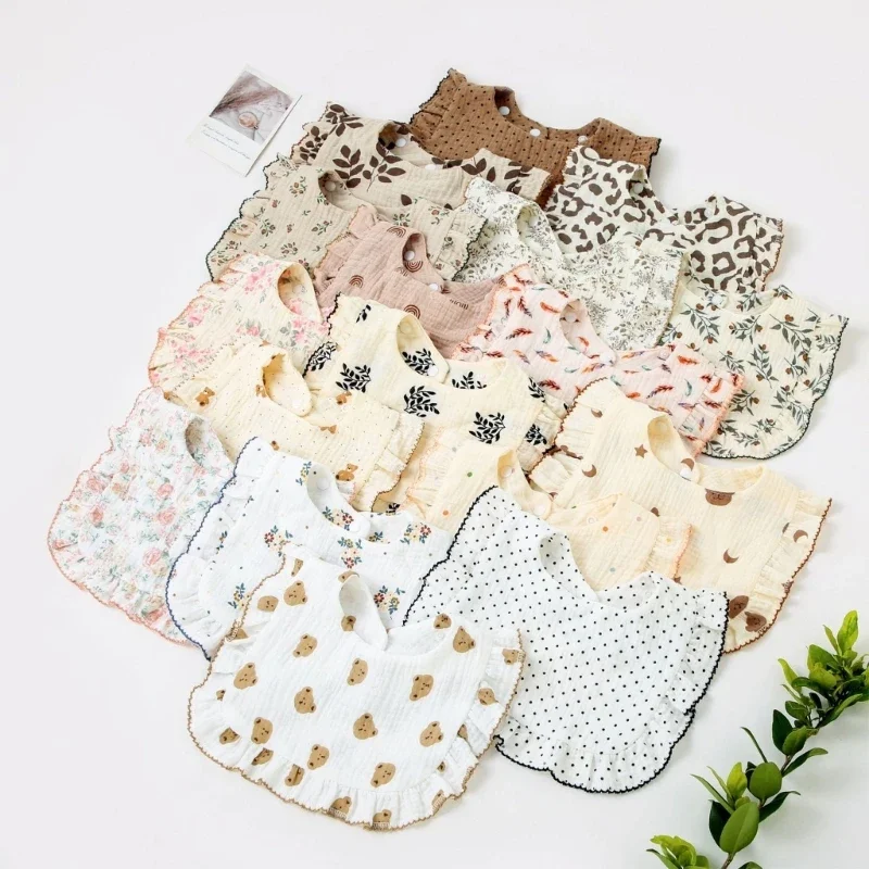 

Stylish Baby Feeding Bib Drooling Bibs Infant Ruffle Floral Print Saliva Towel Cotton Gauzes Burp Cloth for Newborns