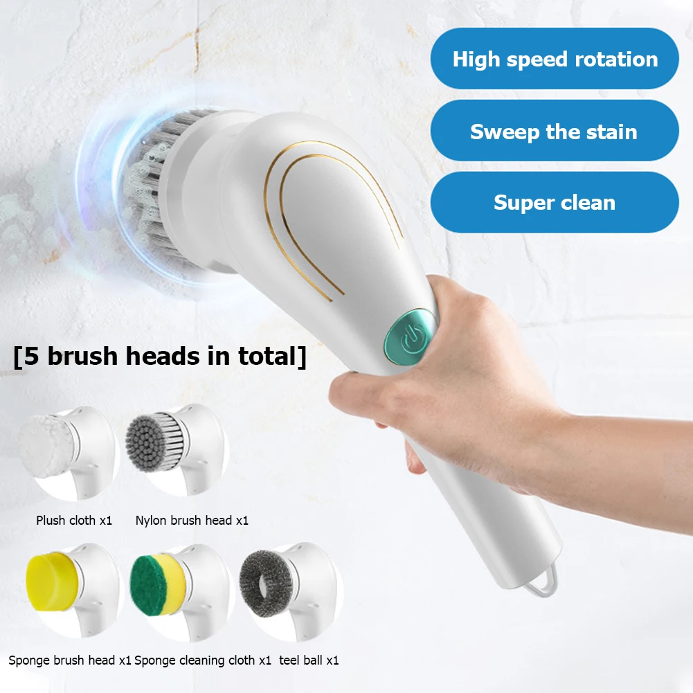 

Usb Charging 5-in-1Multifunctional Electric Cleaning Brush Bathroom Wash Brush Kitchen Cleaning Tool Dishwashing Brush