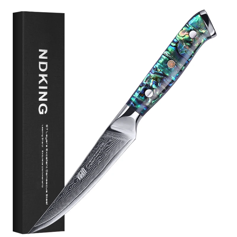 FINDKING Knife Gorgeous Series 67 Layers Damascus Steel Meat Cutting Blade Abalone Resin Handle 6 inch Boning Steak Knife
FINDKING Knife Gorgeous Series 67 Layers Damascus Steel Meat Cutting Blade Abalone Resin Handle 6 inch Boning Steak Knife