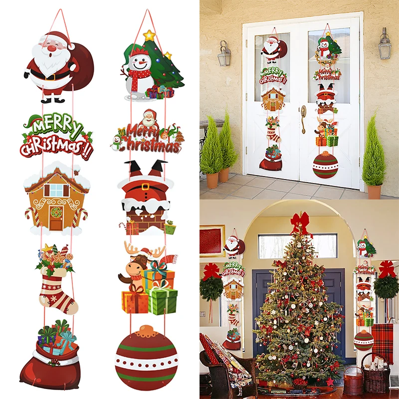 

1pair Merry Christmas Hanging Banner Santa Claus Snowman Couplet For Home Xmas Door Decor 2024 Navidad New Year Supplies